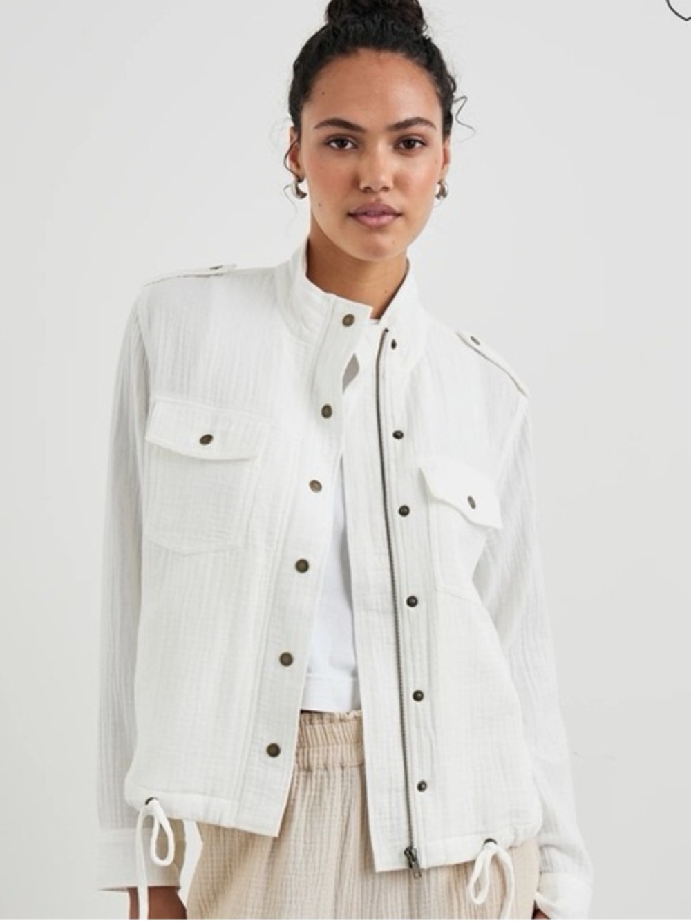 Rails White Utility Jacket with Snap Front and Chest Pockets
